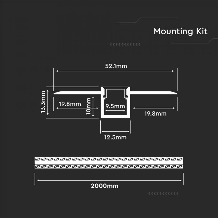 Silver Recessed Aluminium LED Strip Profile with Milky Diffuser – 2M Lengths | 2M–100M Kits