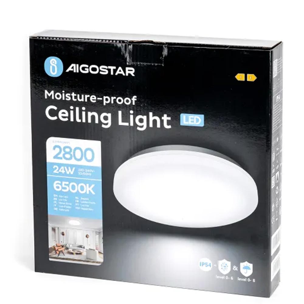 Aigostar 24W IP54 LED Round Bulkhead Light Ceiling Mounted Waterproof Weatherproof Daylight 6500K