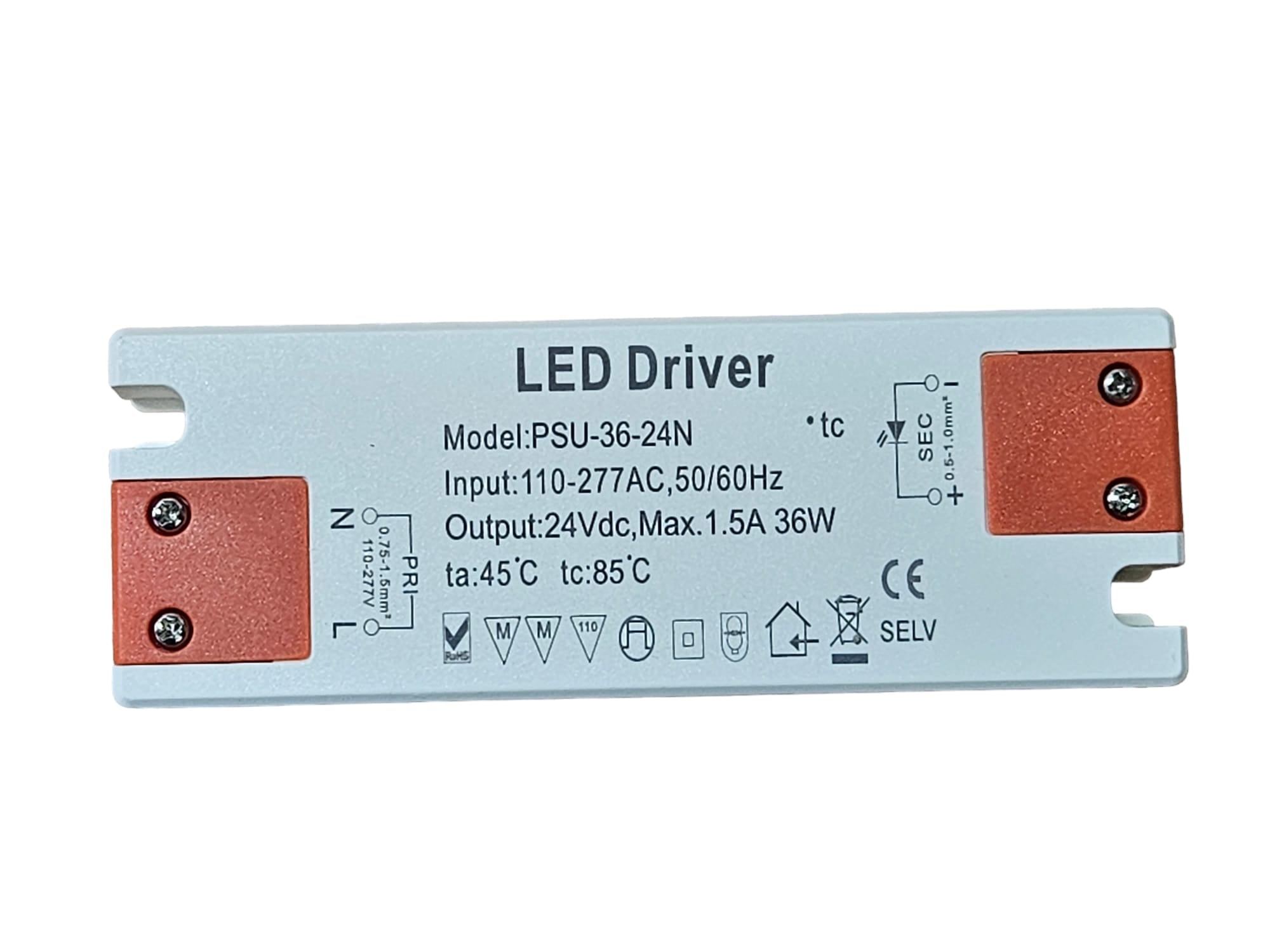 36w DC LED Power Supply Driver 12v / 24v VDC