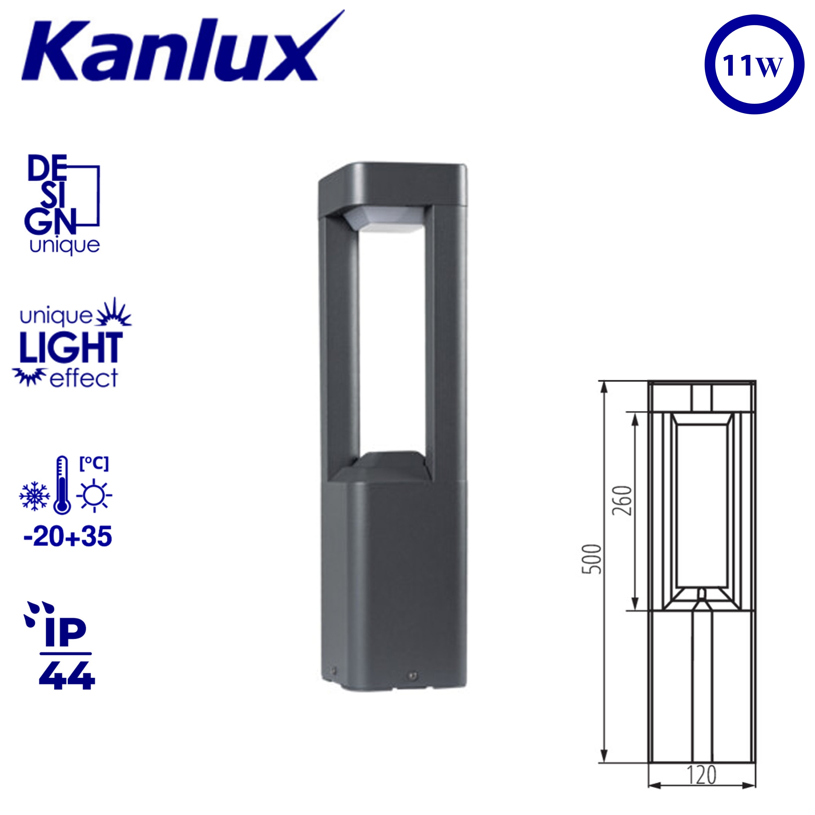 Kanlux 36551 PEVO 50 GR - Stylish Outdoor Garden GX53 Waterproof IP44 Post Light