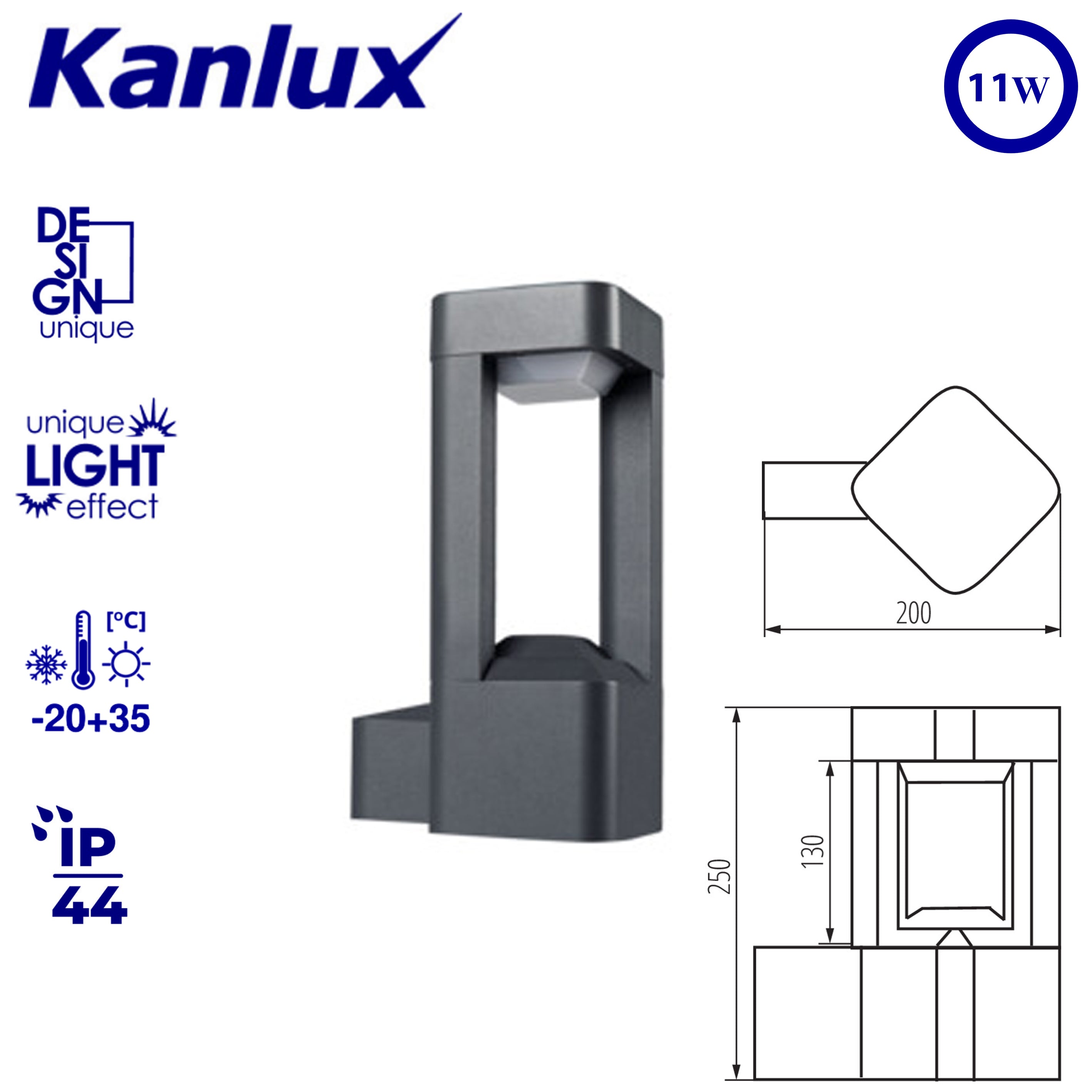 Kanlux 36552 PEVO EL 25 GR - Compact Wall Mounted GX53 Outdoor Waterproof IP44 Light