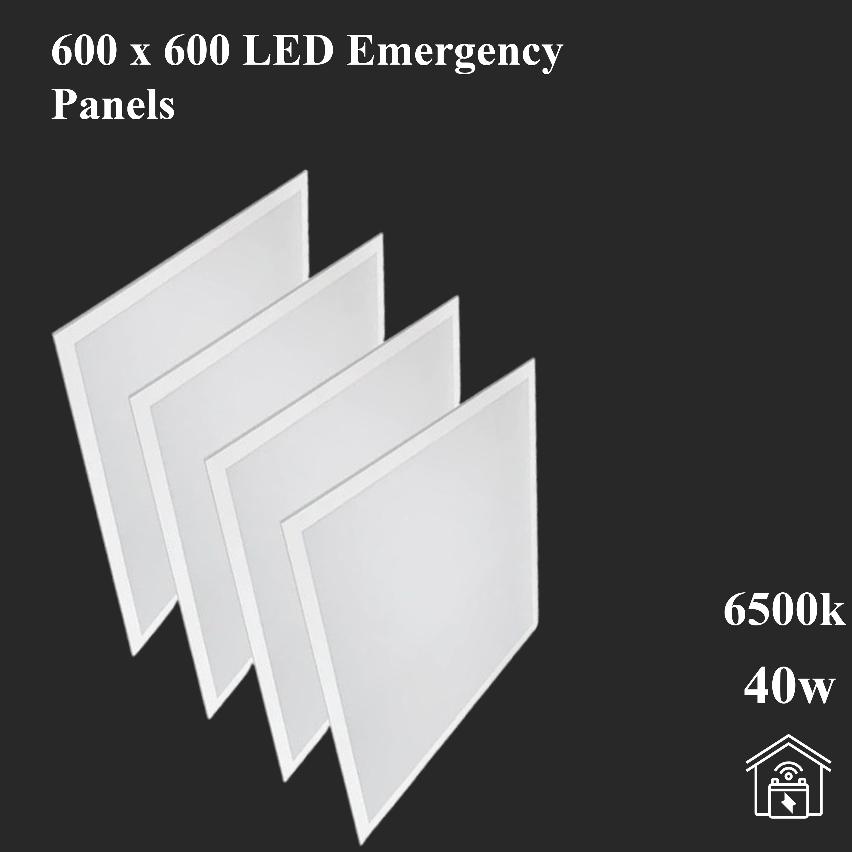 48W 600x600 LED Panel Light – Daylight White 6500K Flat Suspended Ceiling Panel with Emergency Power Battery Backup