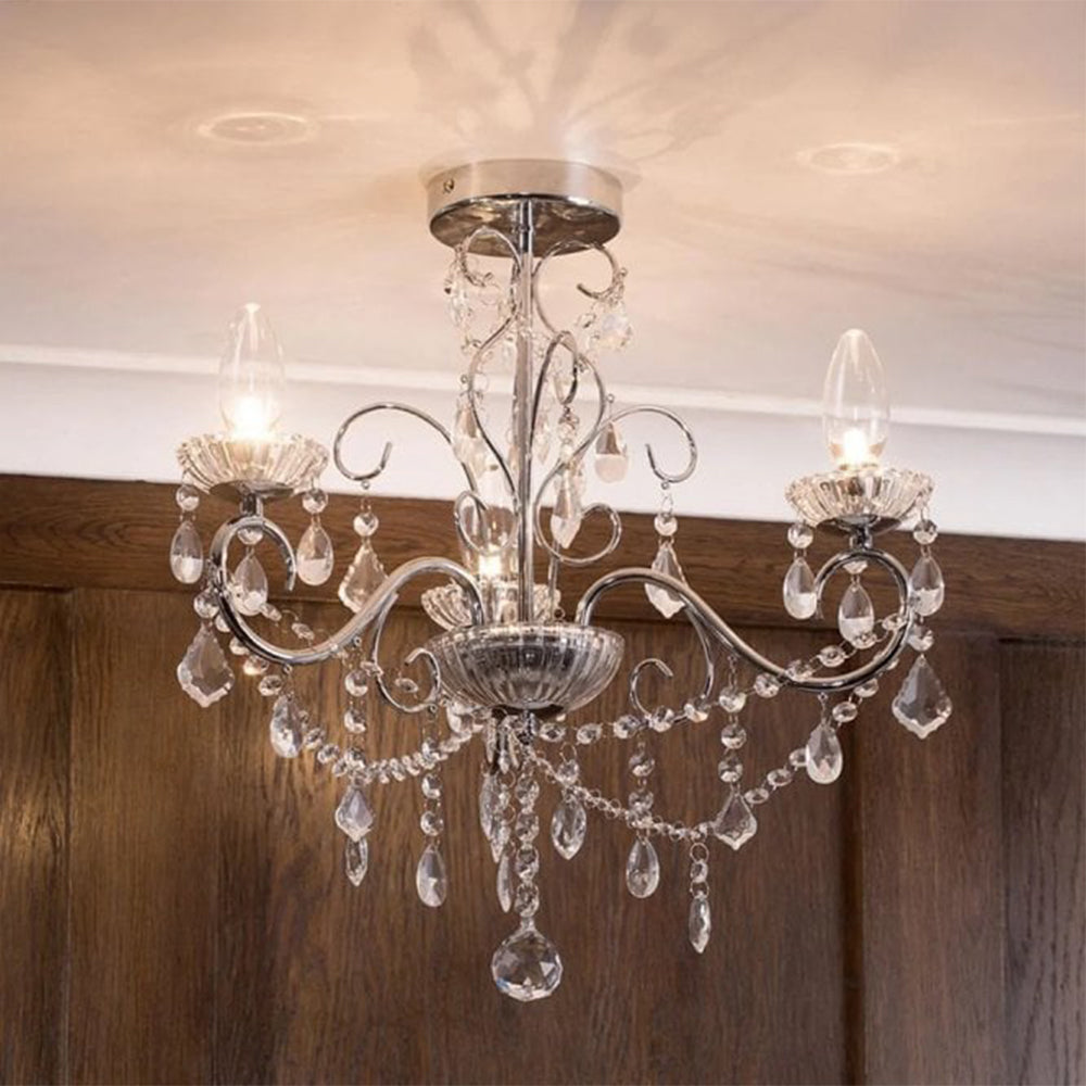 FORUM VELA 3LT Chandelier Ceiling Mounted Chrome Clear Cut Glass Dressings  G9 Base-IP44