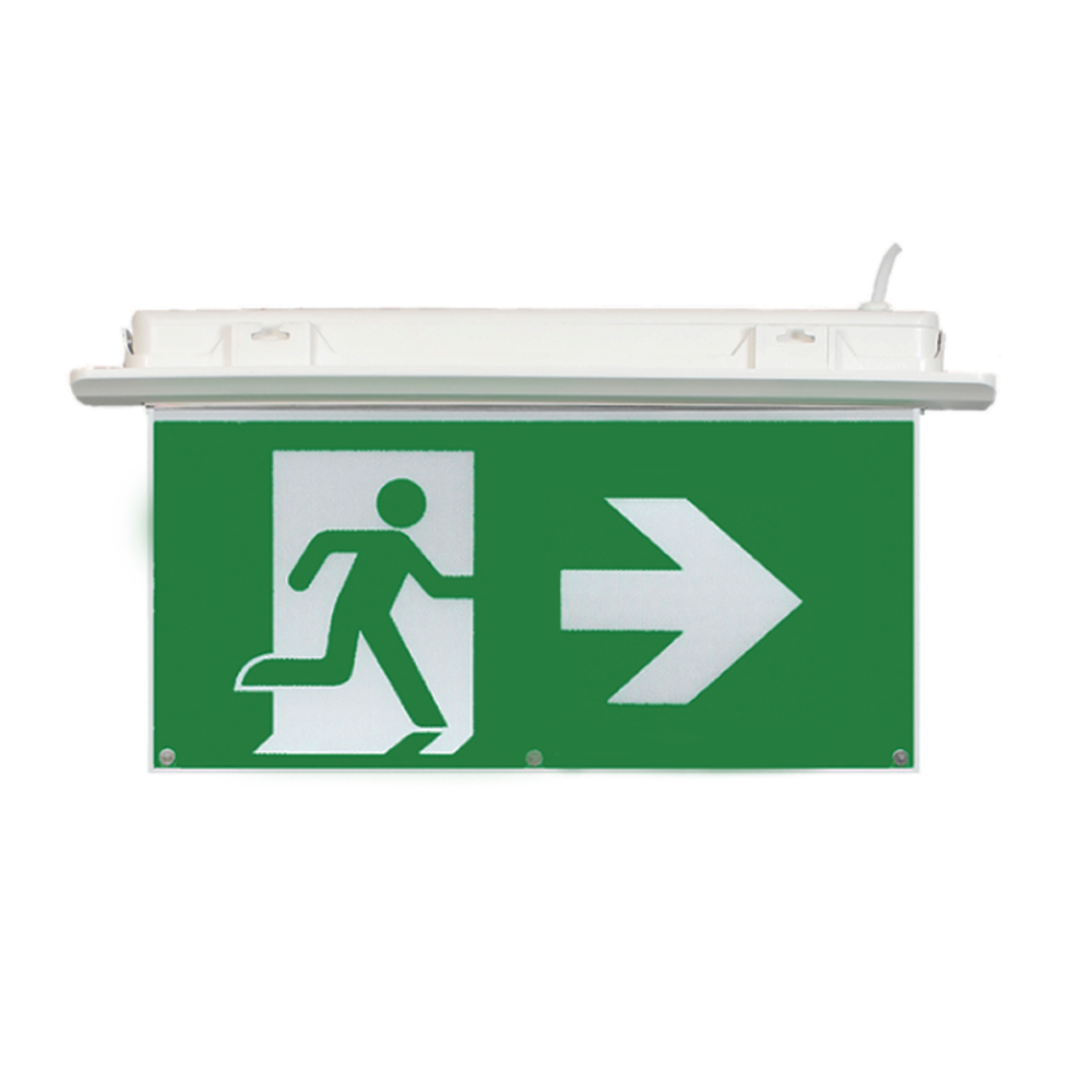 3W Recessed LED Emergency Exit Sign Light 3hr Maintained Non Maintained 6000K