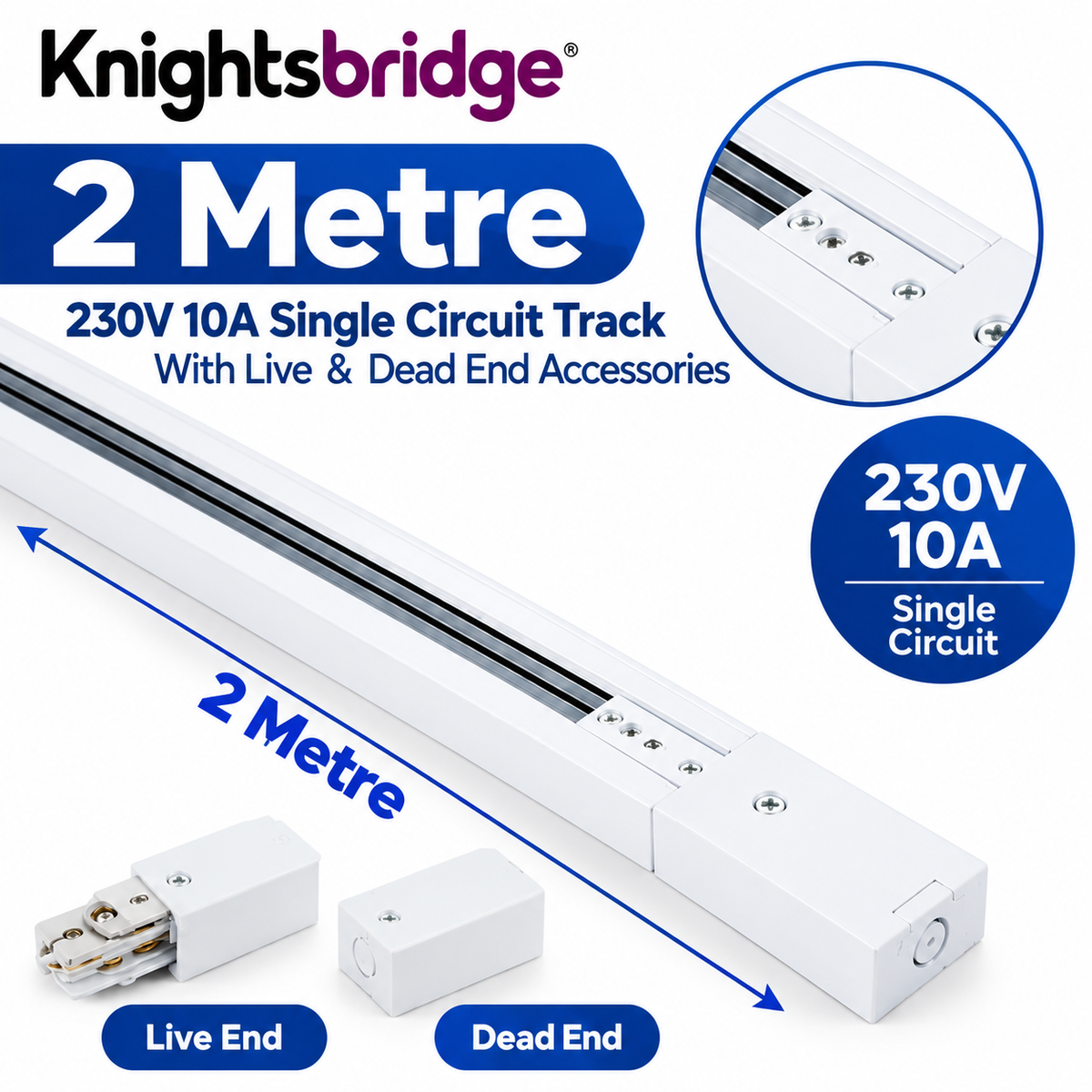 Knightsbridge 230V 10A Single Circuit Track Lighting Rail Black – 1M - 3Meter