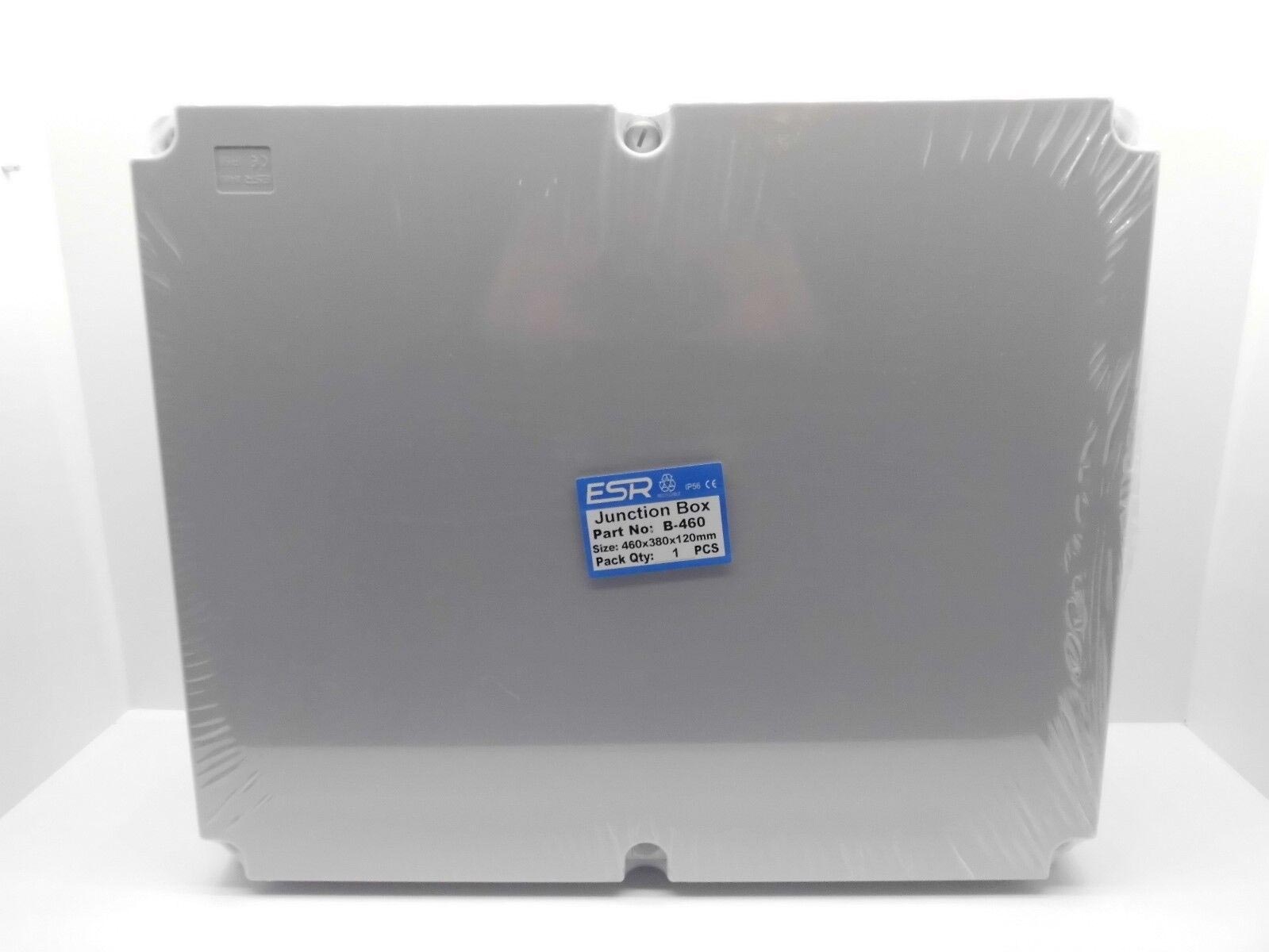 ESR B460 460mm x 380mm x 120mm Extra Large Junction Box Plastic PVC IP56 Weatherproof Waterproof Electrical Enclosure with Plain Sides & Hinge Indoor Outdoor