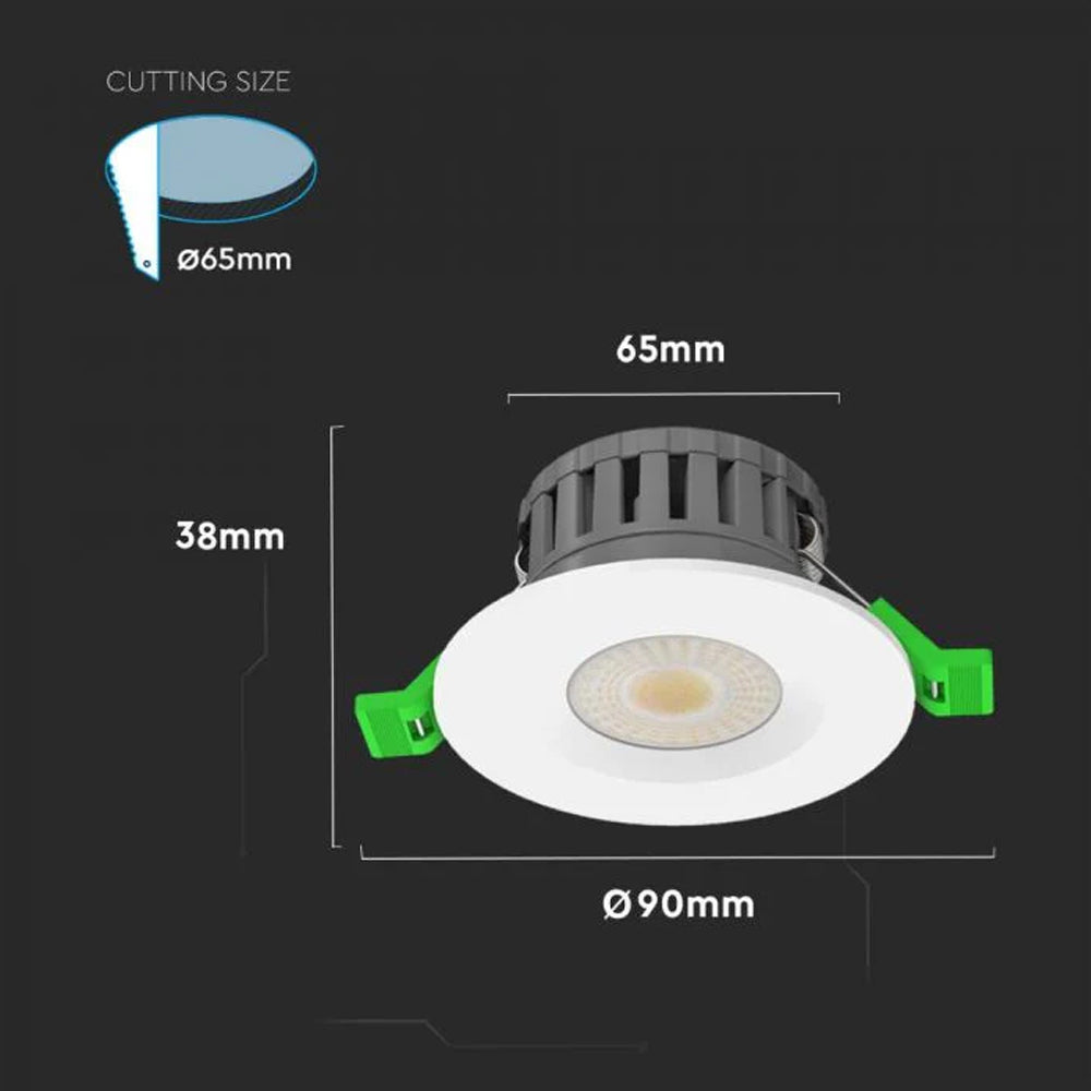 V-TAC VT-DL0508 4-in-1 CCT Dual Wattage Fire Rated Round LED Dimmable Downlight – IP65 Rated