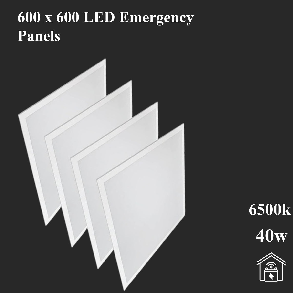 600x600 LED emergency ceiling panels with 6500K daylight white lighting