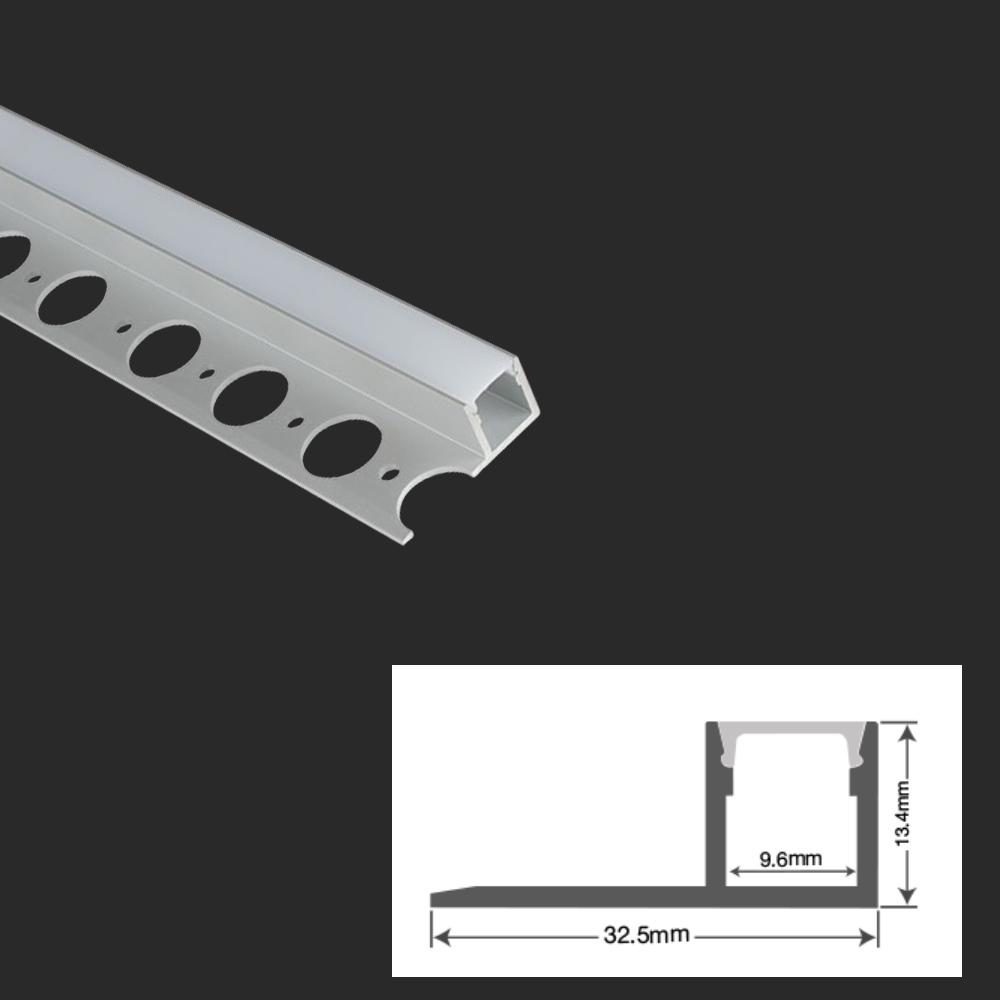 EMCO Aluminium Central End Tile-In LED Profile 2.5M LED Strip Tape Mounting Kit