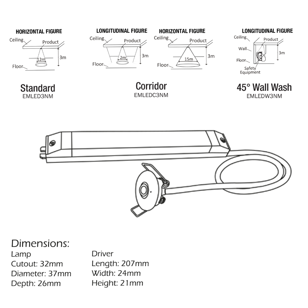 Emco Low Profile LED Emergency Downlight 3W Recessed 3hr Hallway Corridor Spot Light