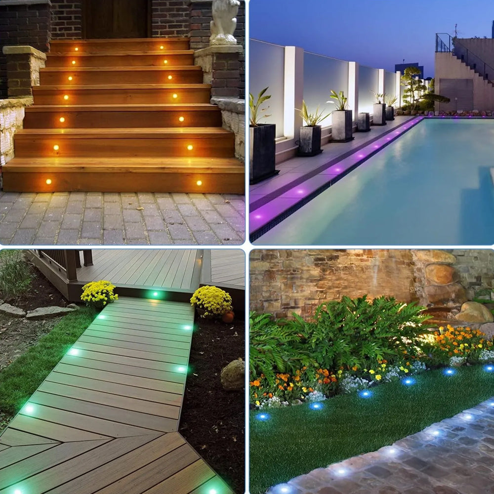 Multicolor RGBW LED Decking Lights (x10) Stainless Steel Waterproof IP67 Outdoor Lights for Garden, Kitchen, and Bars