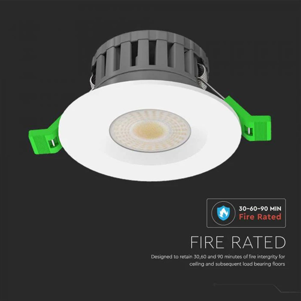 V-TAC VT-DL0508 4-in-1 CCT Dual Wattage Fire Rated Round LED Dimmable Downlight – IP65 Rated