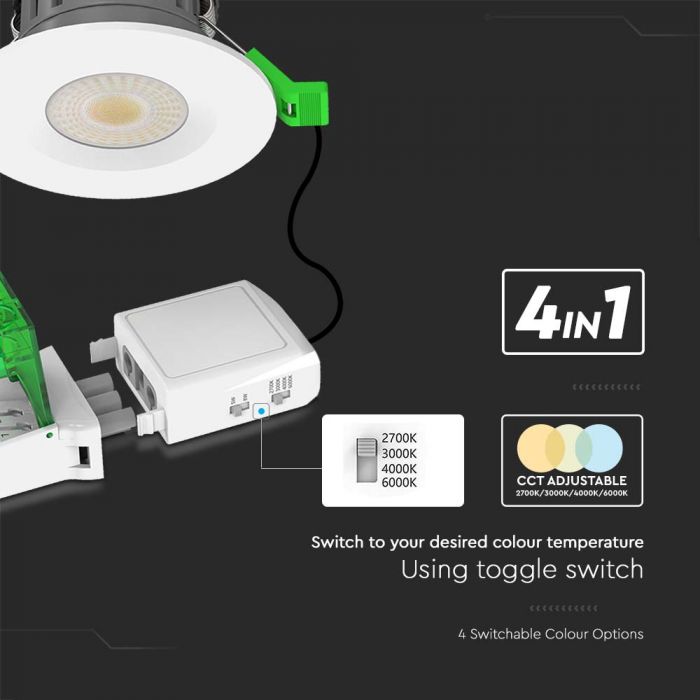 V-TAC IP65 Fire Rated LED Downlight – Dimmable Multi CCT & Wattage, Insulation Coverable, Choice of Bezels