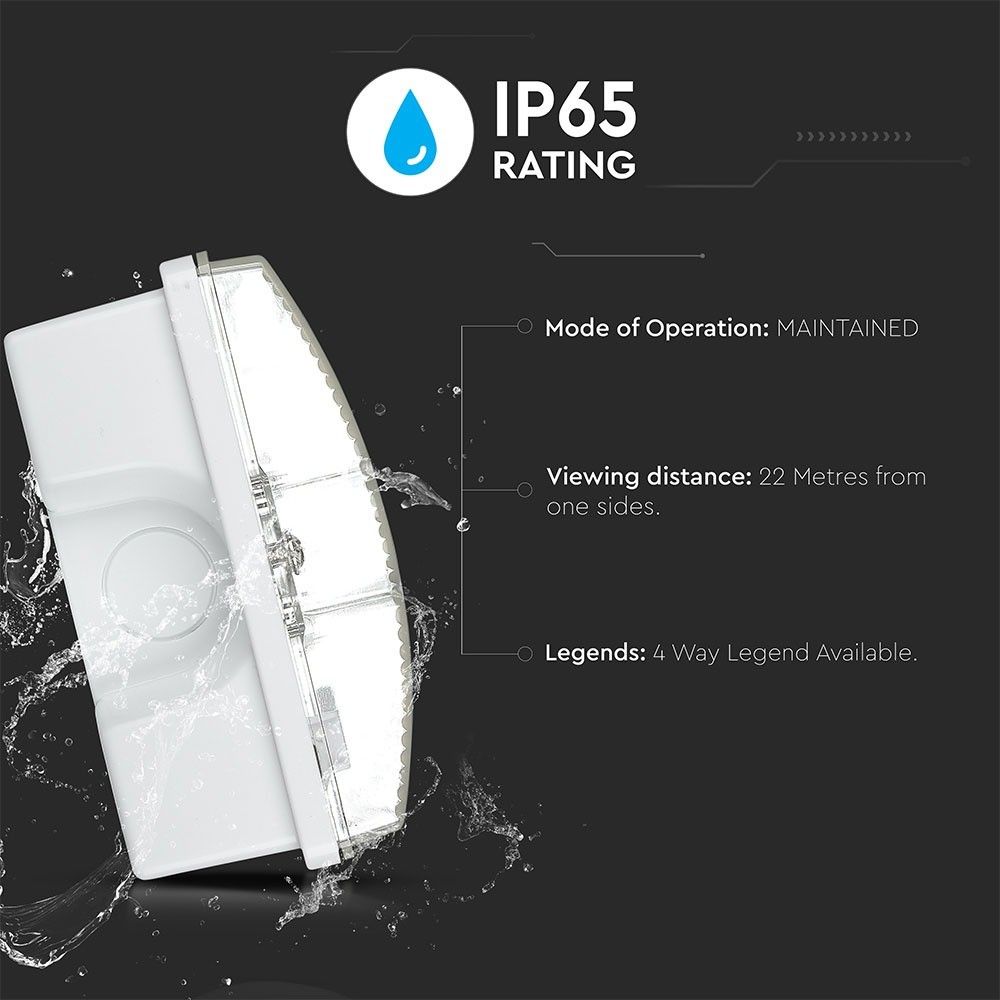 V-TAC VT-533 3W LED Emergency Bulkhead Light 6400K 3 Hours Backup IP65 Waterproof Maintained & Non-Maintained Wall & Ceiling Mount Ni-Cd Battery Green Indicator