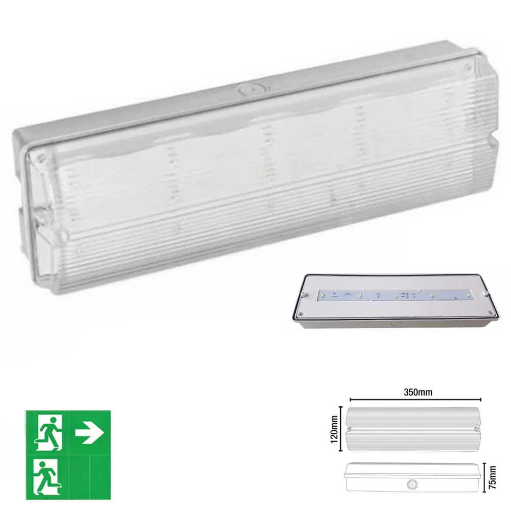 EMCO 5W LED Bulkhead Maintained or Non Emergency Fire Exit IP65 3hr Backup Light