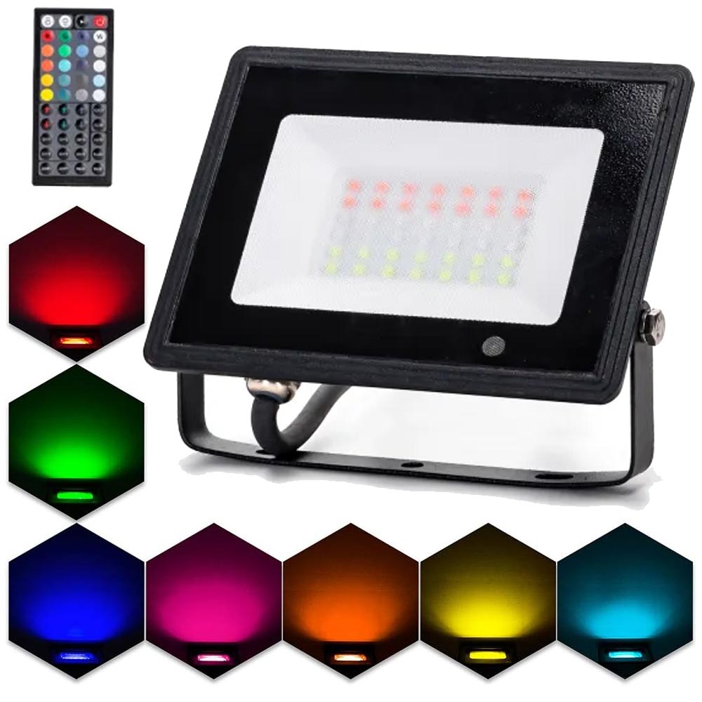 Aigostar 30W IP65 LED Outdoor Waterproof RGB Floodlight Remote Control Multi Colour Changing Lighting