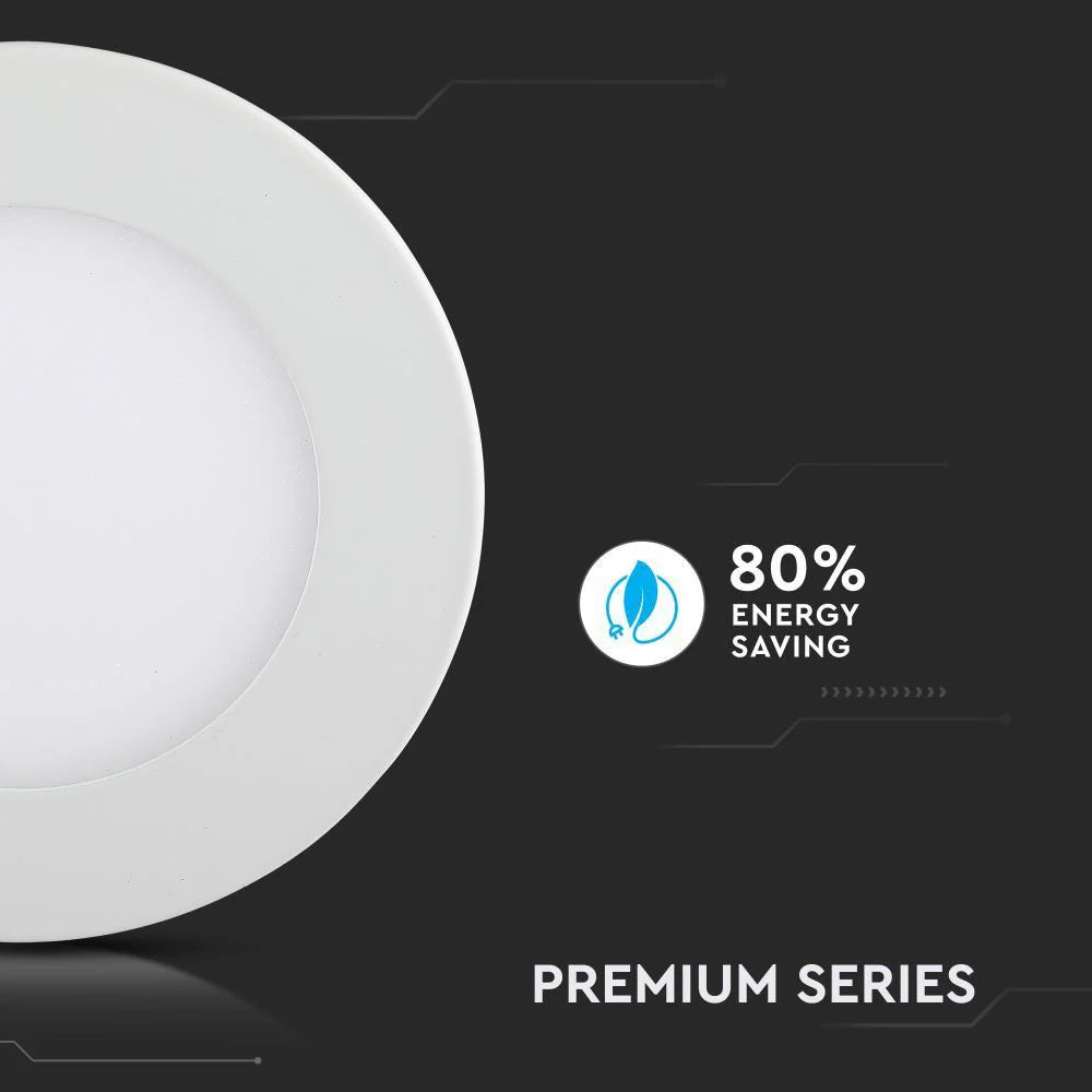 V-TAC VT-307 3W Round Recessed Slim LED Ceiling Panel Light - 6400K Daylight White