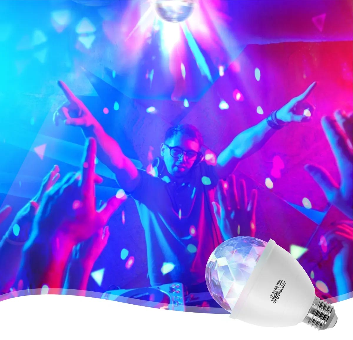 Aigostar 3W E27 LED Multi Colour Changing RGB Party Disco Light Bulb 360 Degree Automatic Rotating Lighting