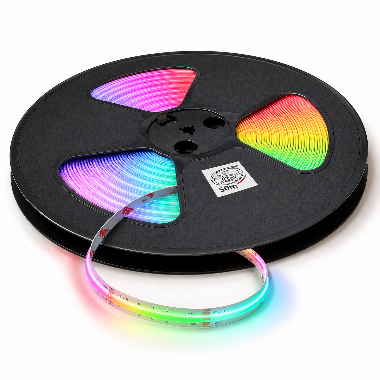 24V RGB COB LED Strip Light – Colour Changing Dotless Tape, Super Bright Self-Adhesive 3M Backing, 1m–100m