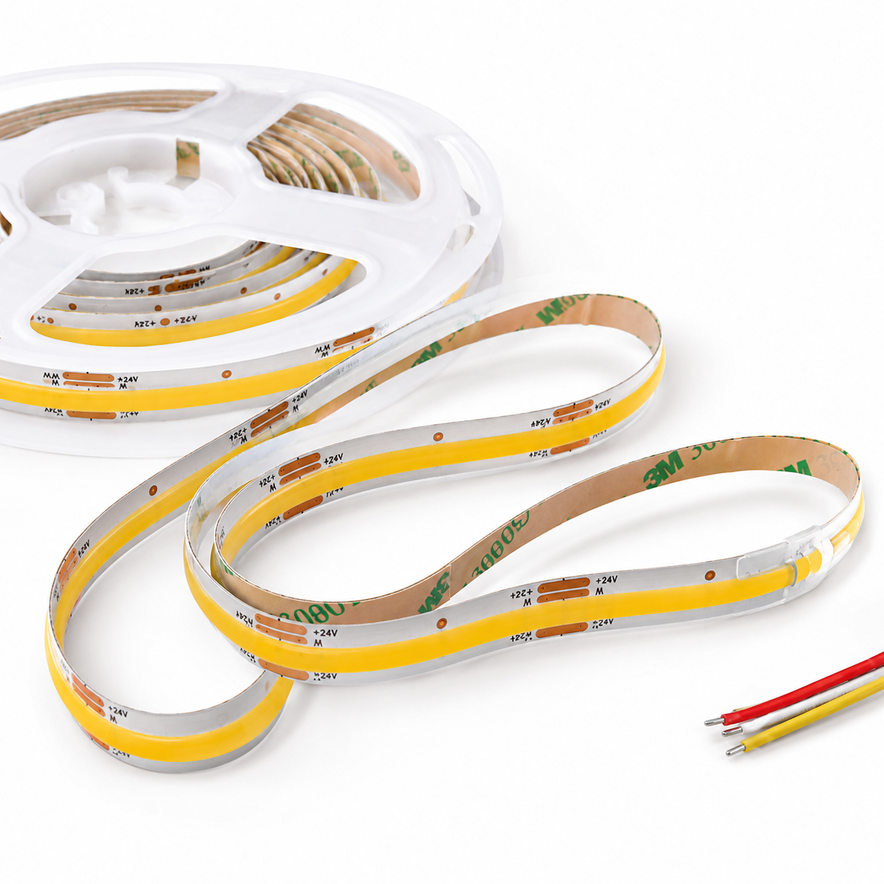 24V CCT COB LED Strip Light Tunable White 2700K–6500K – Dotless Super Bright Self Adhesive LED Tape, 1m–100m