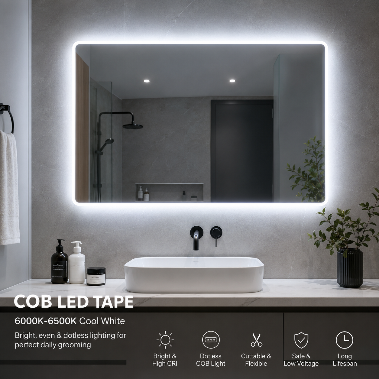24V CCT COB LED Strip Light Tunable White 2700K–6500K – Dotless Super Bright Self Adhesive LED Tape, 1m–100m