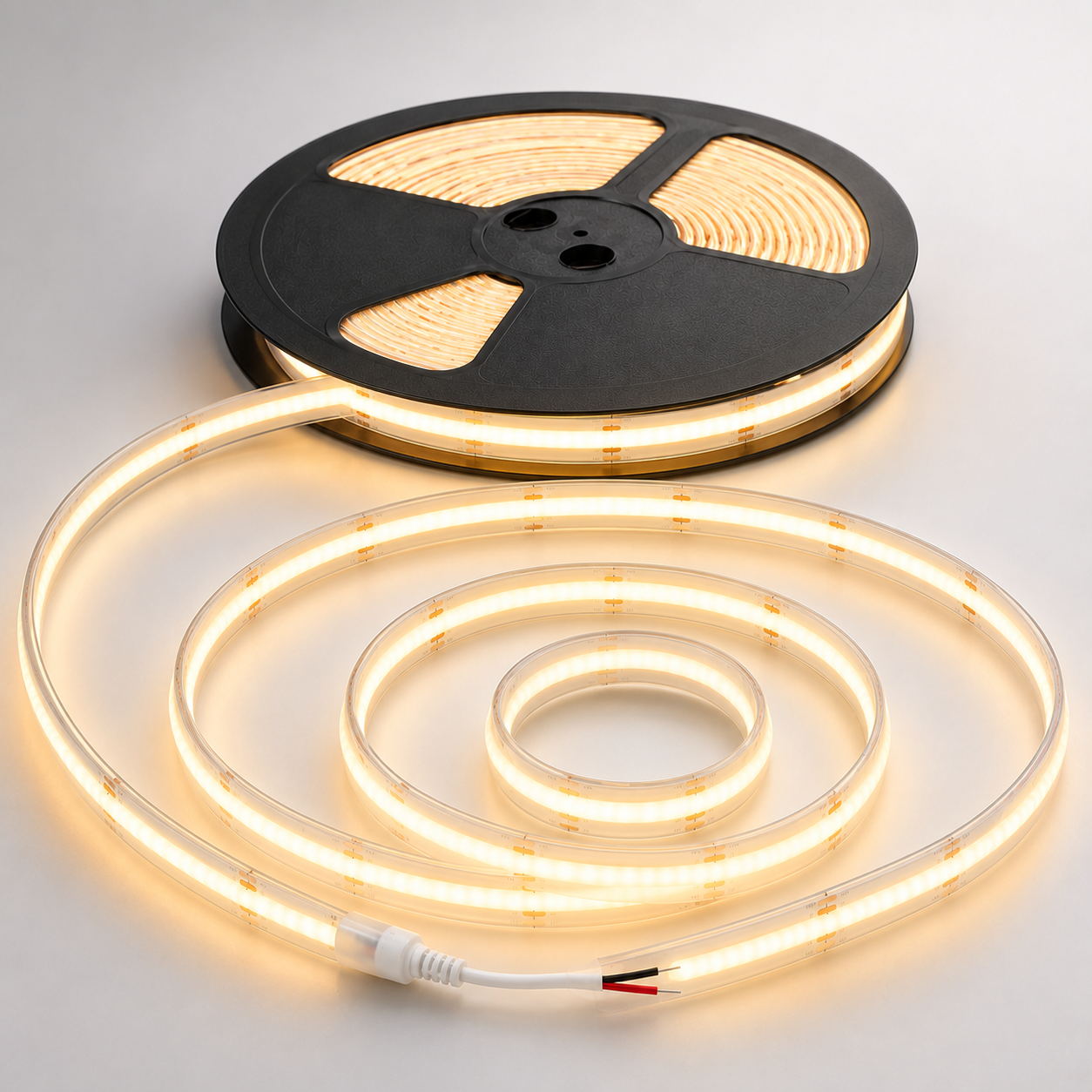 24V COB LED Strip Light Warm White 3000K – IP65 Waterproof Dotless Super Bright Self-Adhesive LED Tape, 1m–100m