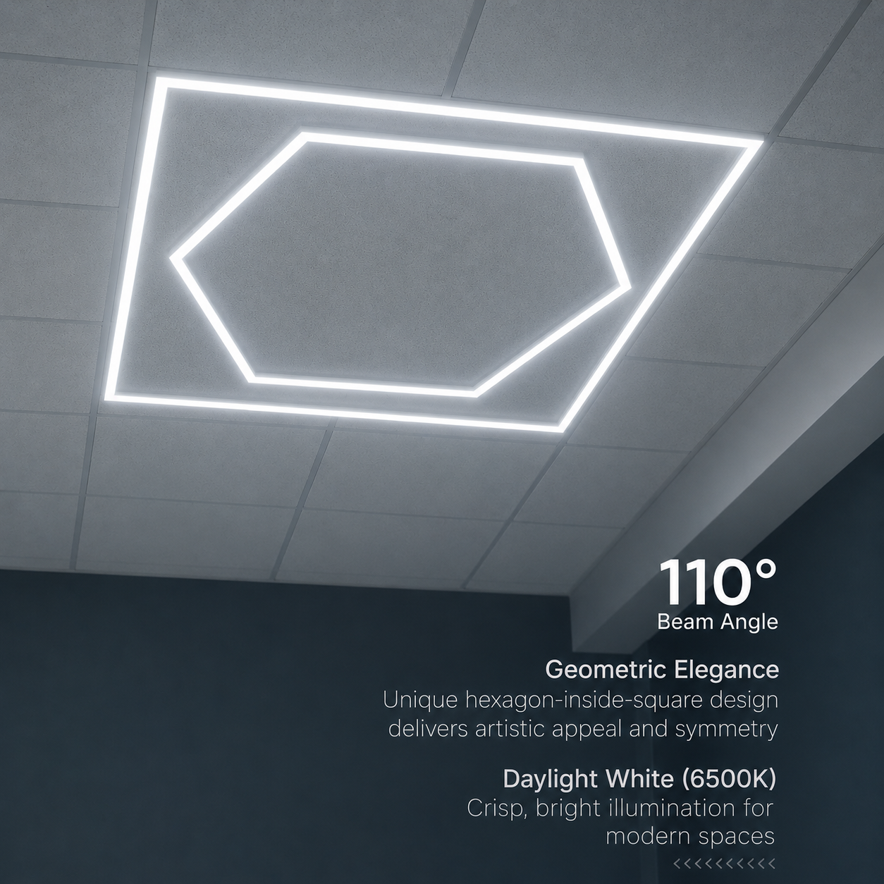 Hexagon Design 600x600 LED Panel Light 60W 6500K Cool White | 595x595 LED Ceiling Panel