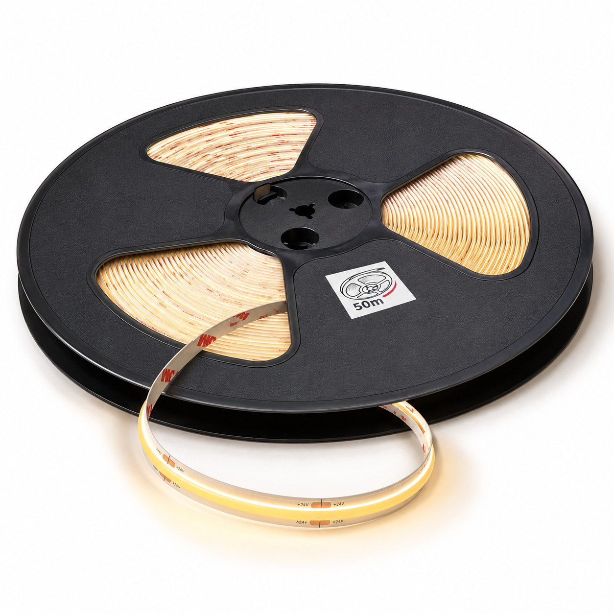 24V COB LED Strip Light Warm White 3000K – Dotless Super Bright Self Adhesive LED Tape, 1m–100m