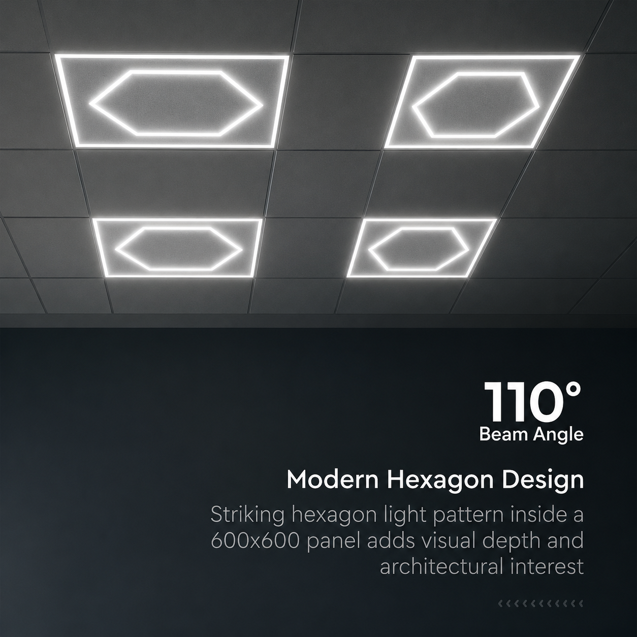 Hexagon Design 600x600 LED Panel Light 60W 6500K Cool White | 595x595 LED Ceiling Panel