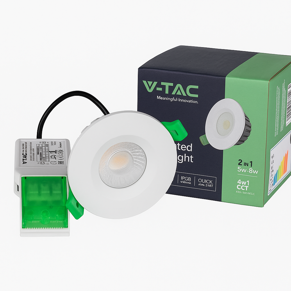 V-TAC IP65 Fire Rated LED Downlight – Dimmable Multi CCT & Wattage, Insulation Coverable, Choice of Bezels