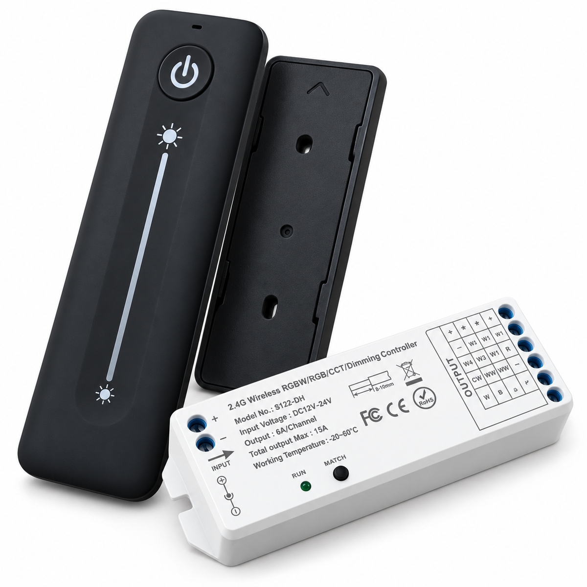 12V 24V Wireless LED Dimmer Controller Kit – 2.4G RF Touch Remote with Magnetic Wall Mount for Single Colour LED Strip Lights
