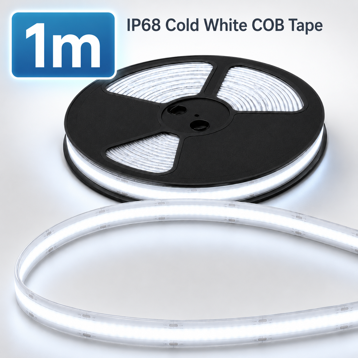 24V COB LED Strip Light Cold White 6500K – IP68 Waterproof Dotless Super Bright Self-Adhesive LED Tape, 1m–100m