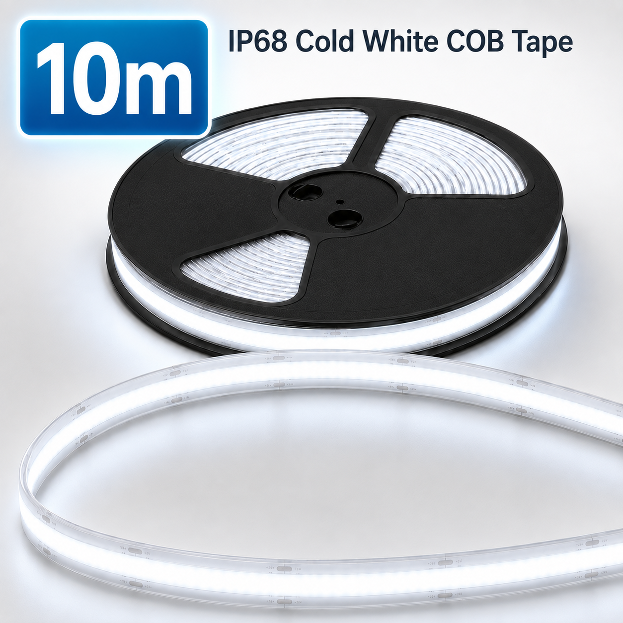 24V COB LED Strip Light Cold White 6500K – IP68 Waterproof Dotless Super Bright Self-Adhesive LED Tape, 1m–100m