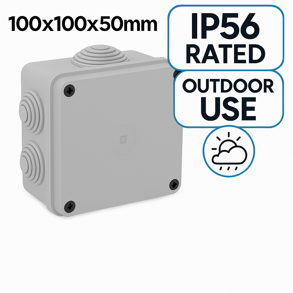 ESR Junction Box Square Enclosure IP56 100 x 100 x 50mm Grommets Connection