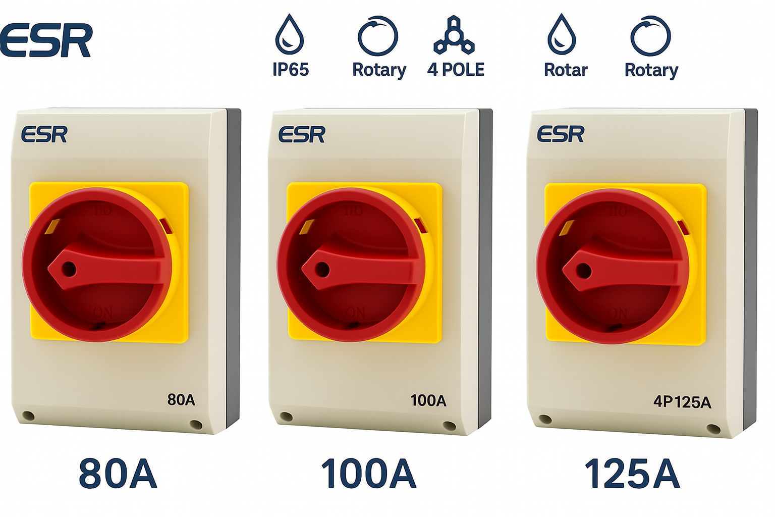 ESR IP65 Rotary Electrical Isolator Switch Disconnector – 80amp / 100amp / 125amp Industrial Grade