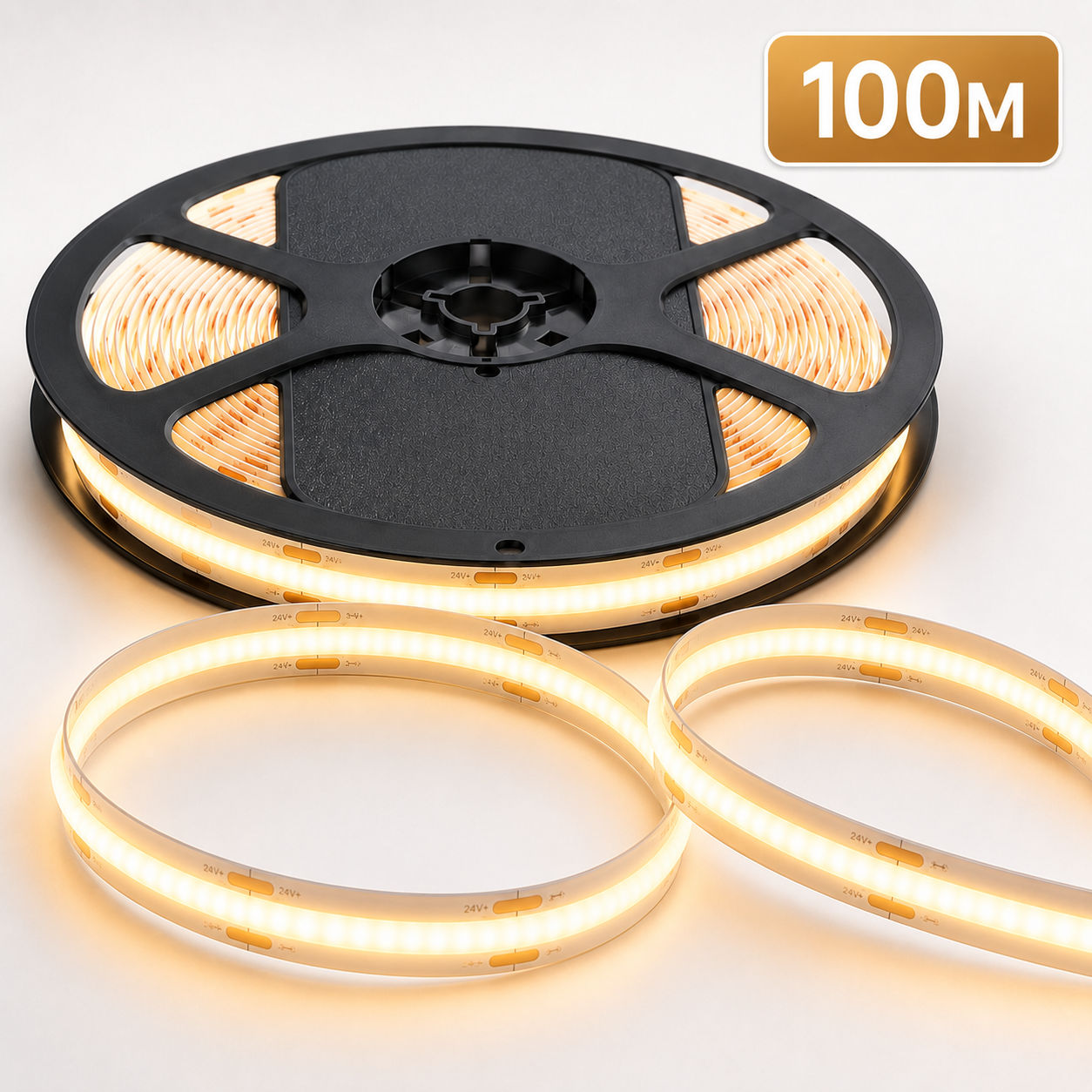 24V COB LED Strip Light Warm White 3000K – IP65 Waterproof Dotless Super Bright Self-Adhesive LED Tape, 1m–100m