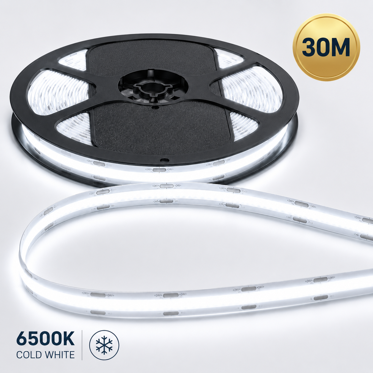24V COB LED Strip Light Cool White 6500K – Dotless Super Bright Self Adhesive LED Tape, 1m–100m