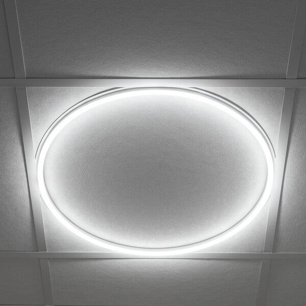 Kanlux AVAR O 40W round LED panel illuminated in ceiling grid