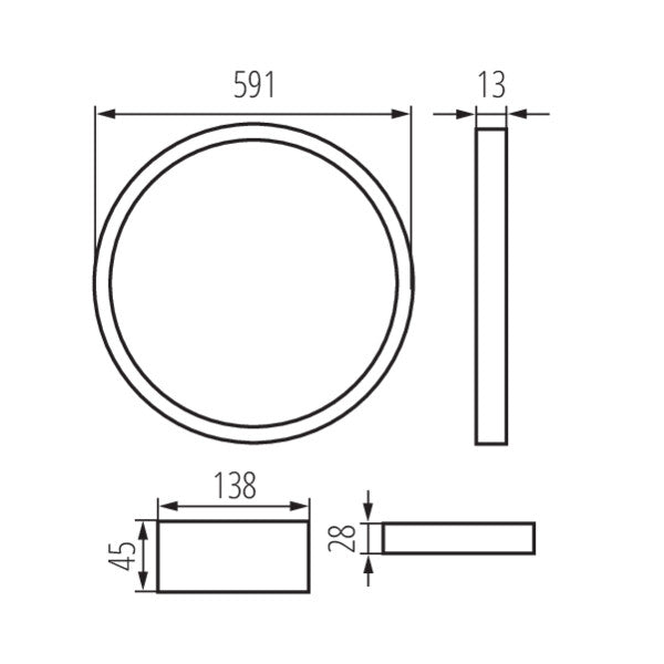 Kanlux AVAR O round LED panel technical dimension drawing showing 591mm diameter