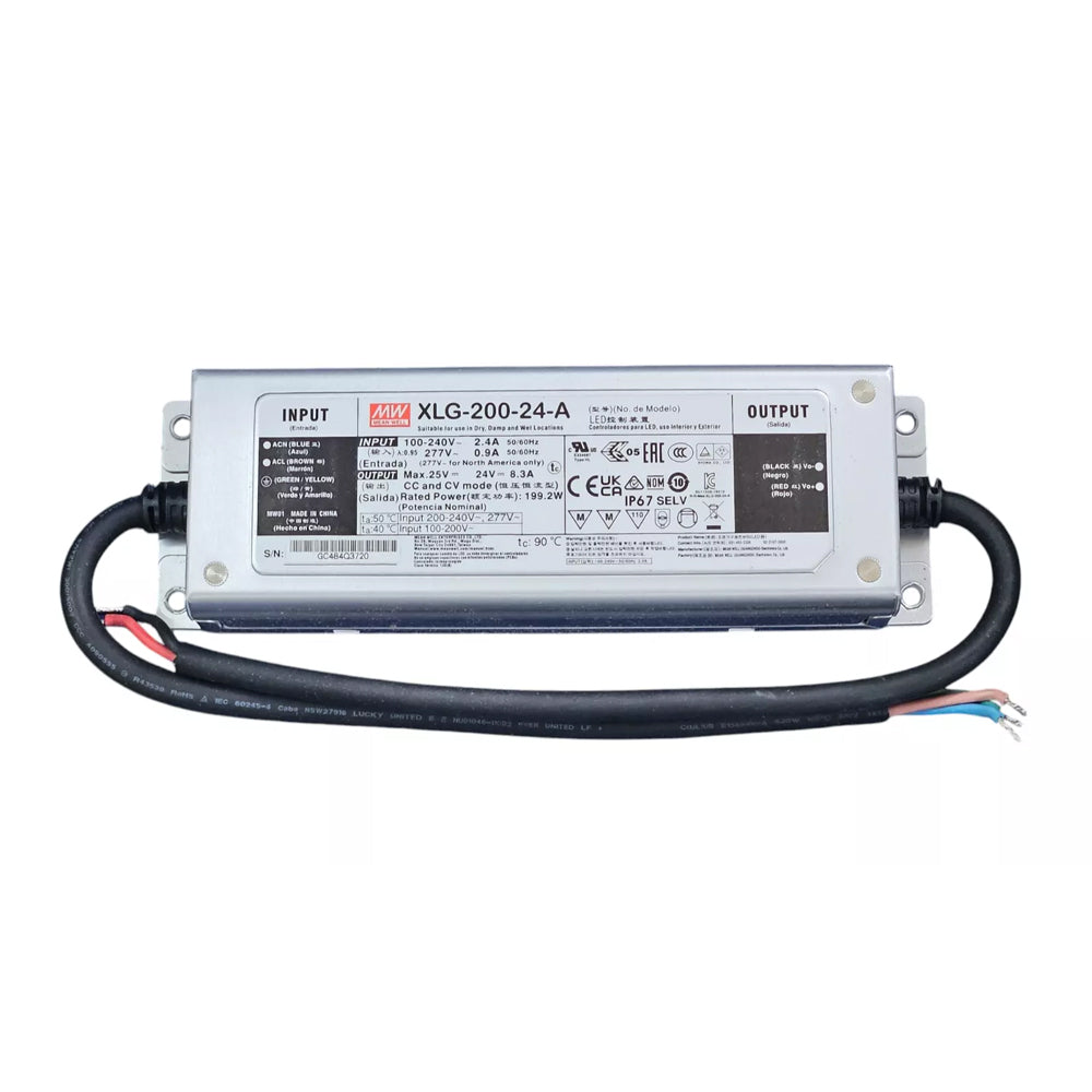 Mean Well 24V 200W LED Driver  IP67 Waterproof  Power Supply Transformer XLG Series for LED Lighting Applications