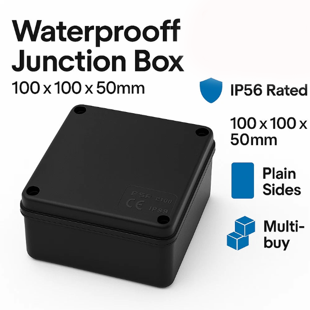 Waterproof Junction Box IP56 100x100x50mm Black Outdoor Electrical Enclosure