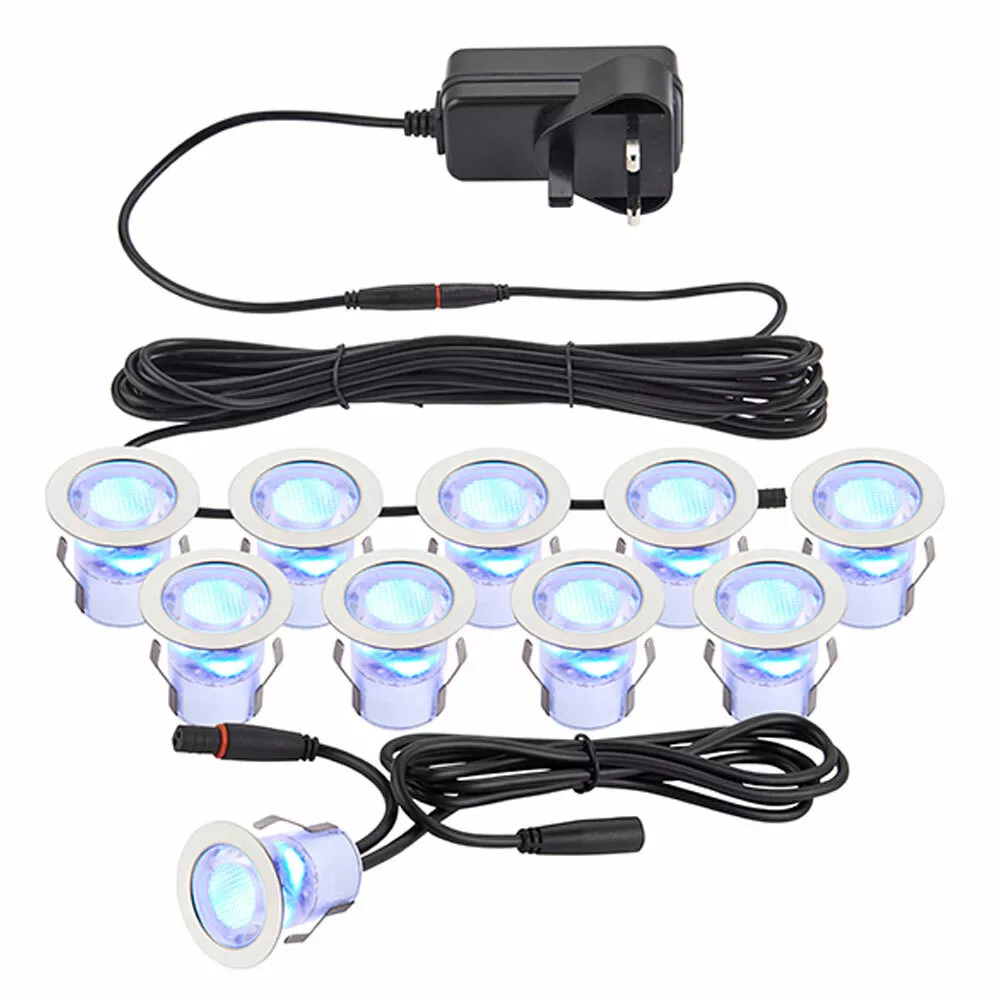 Saxby Kios 30mm Recessed Blue LED Decking Lights - Set of 10