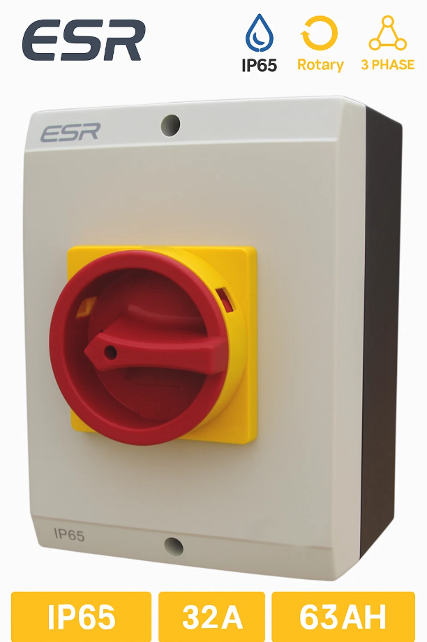 ESR AC Large Electrical Switch Rotary Isolator IP65 Enclosure Box 4 Pole 32A