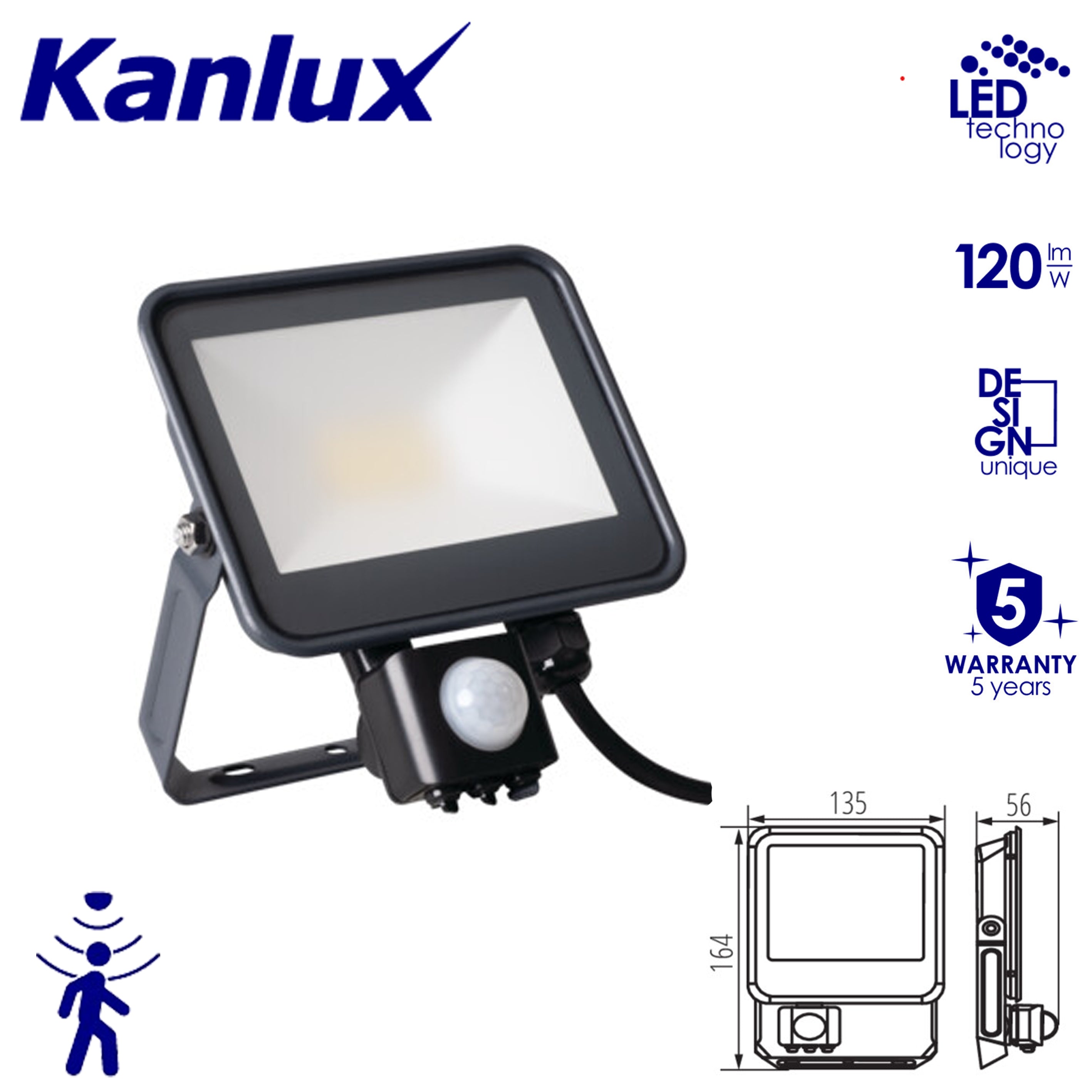 Kanlux IQ-FL Outdoor Garden IP44 PIR Motion Sensor Flood Light