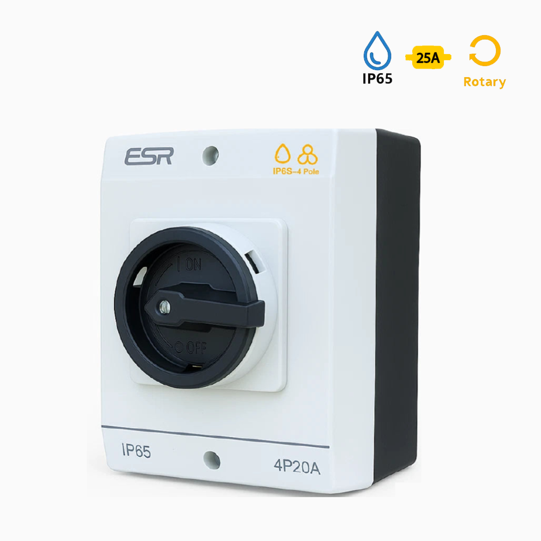 ESR E204PDC - 20A 4 Pole 600V DC IP65 Industrial Rotary Isolator Safety Switch