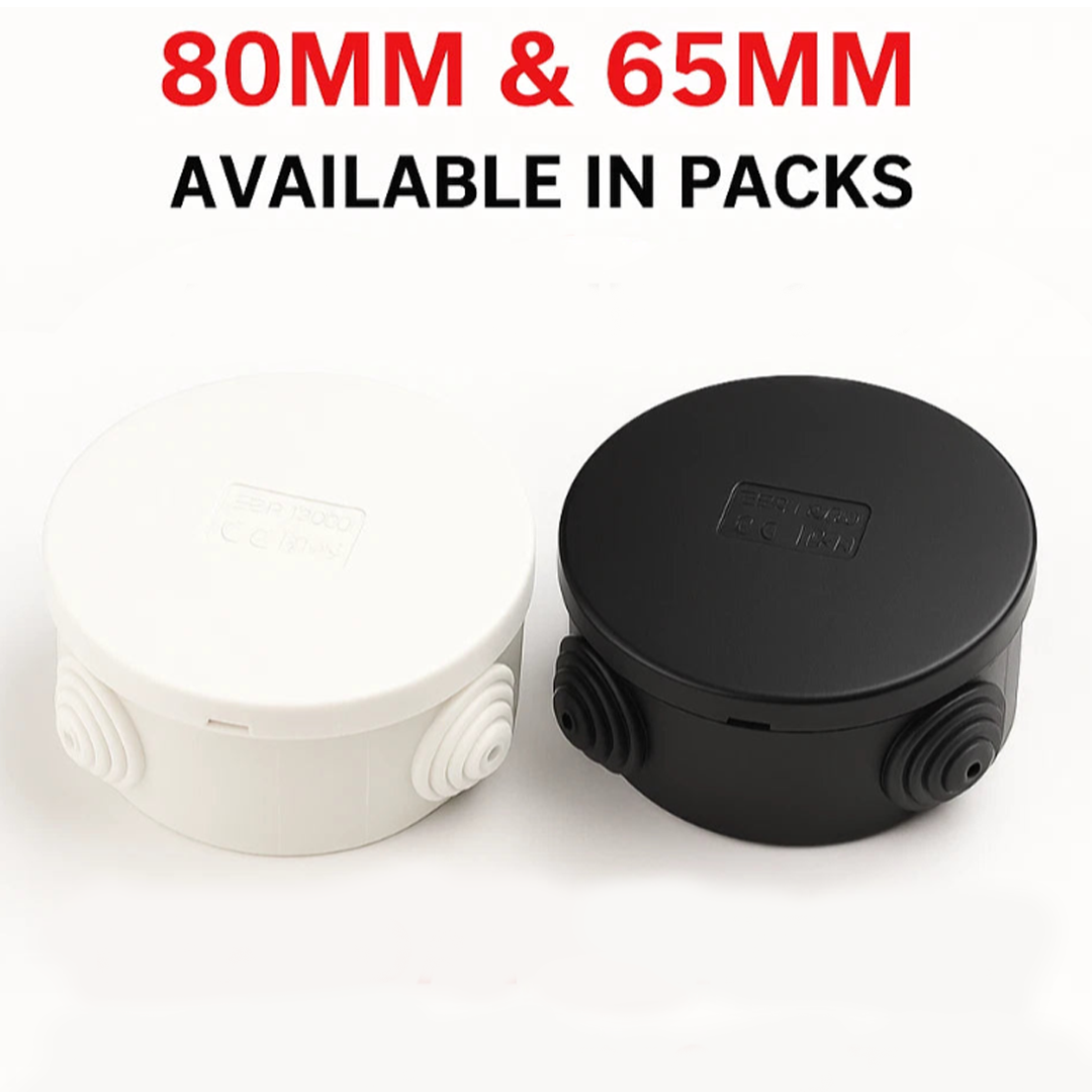 IP44 Round Junction Box 80mm 65mm with Grommets Outdoor Electrical Enclosure