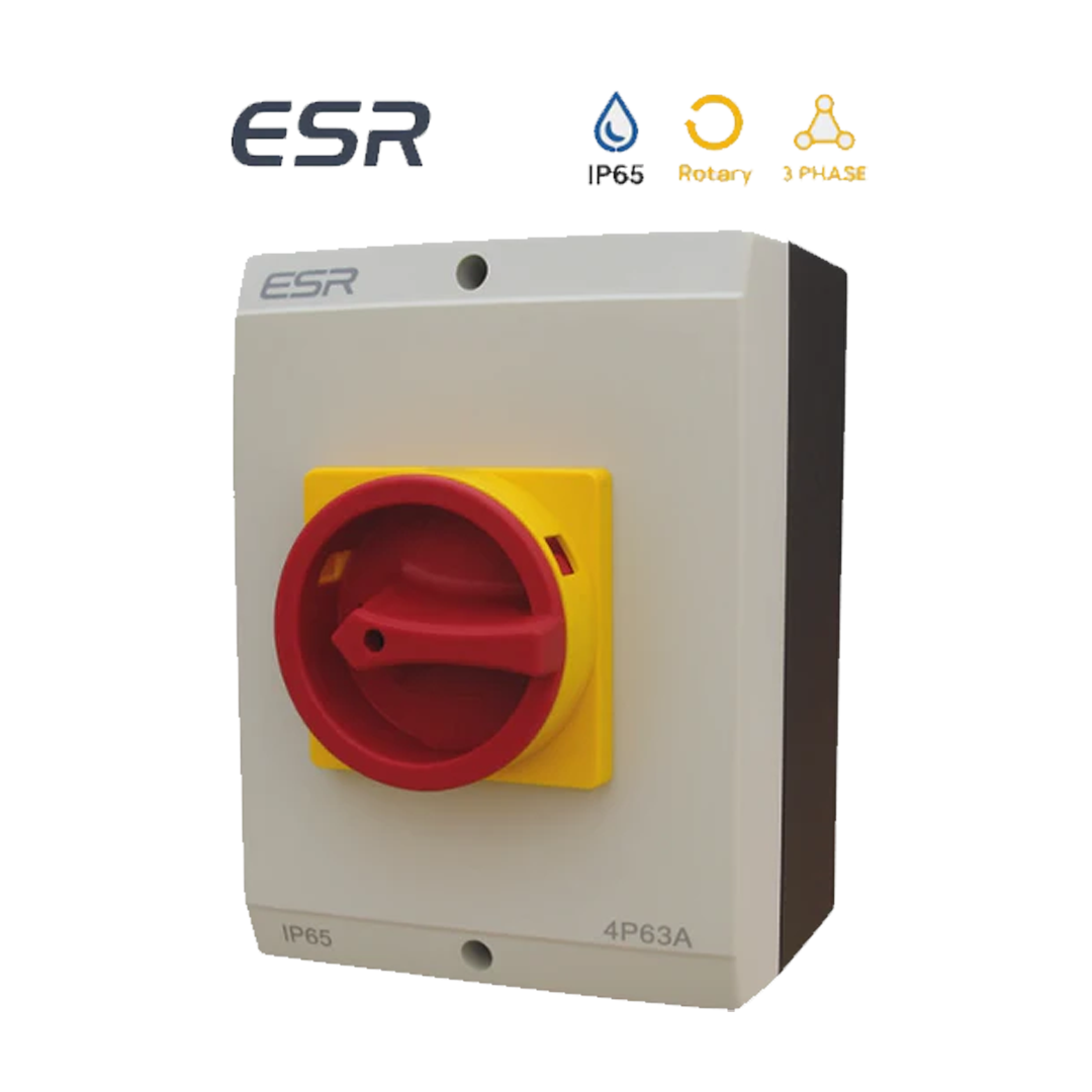 ESR Large AC Electrical Switch Rotary Isolator IP65 Enclosure Box 3 Pole 63A