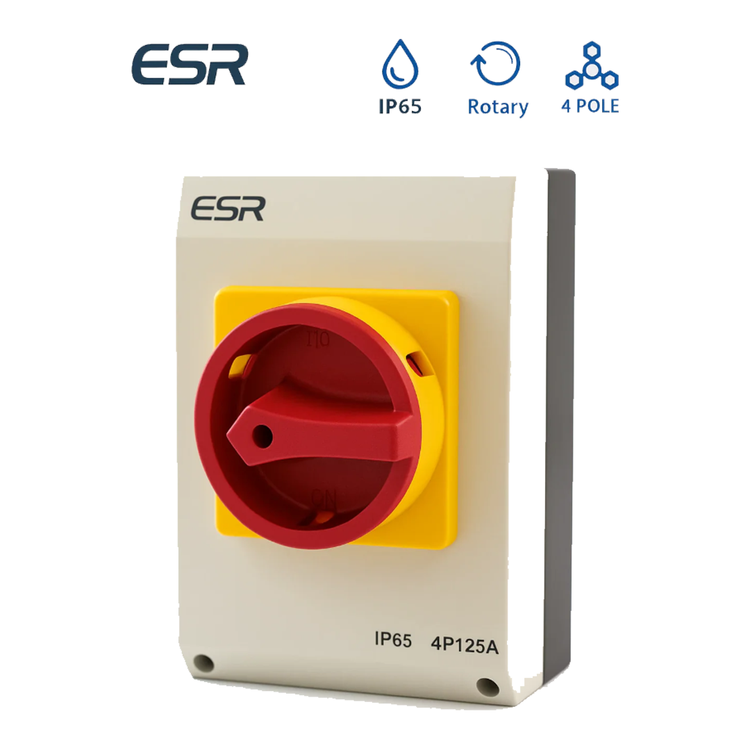ESR Large 4 Pole 125A Electrical Switch Rotary Isolator IP65 Enclosure Box