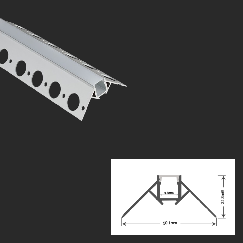 EMCO Aluminium External Corner Plaster-In LED Profile 2.5M LED Strip Tape Mounting Kit