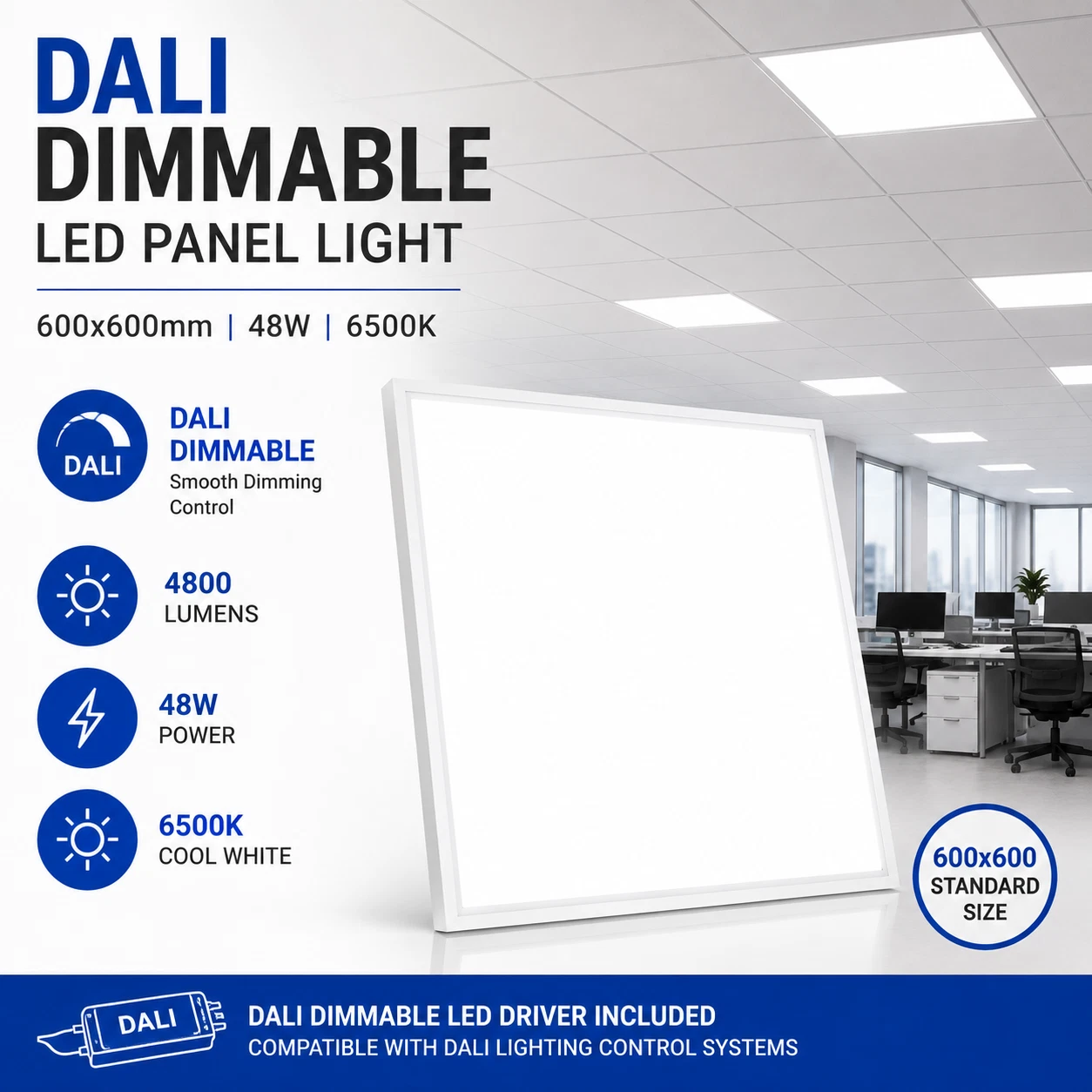 DALI Dimmable LED Ceiling Panel Lights 600x600mm – Multiple Designs